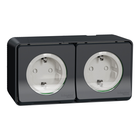 Double prise de courant schuko 2P+T IP55 IK08 - Saillie - Gris - Mureva Styl - Prise standard allemand