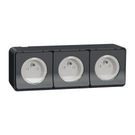 Triple prise de courant 2P+T IP55 IK08 - Saillie - Gris - Mureva Styl