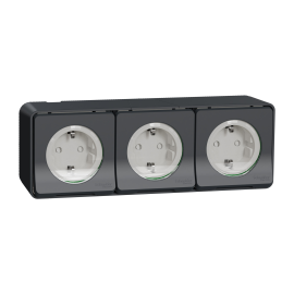 Triple prise de courant Schuko 2P+T IP55 IK08 - Saillie - Gris - Mureva Styl - Prise standard allemand