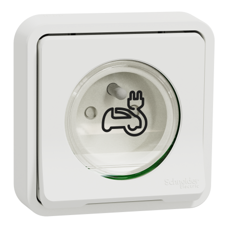 Prise de courant 2P+T renforcée IP55 IK08 Schneider Electric - Encastrée - Complet - Mode 2 - Blanc - Mureva Styl