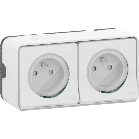 Prise de courant double 2P+T Mureva Styl Schneider Electric - Blanc - IP55