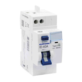 Interrupteur différentiel 1P+N 2x40A RxProtect Eur'Ohm - Type F - 30mA - Connexion haut/haut