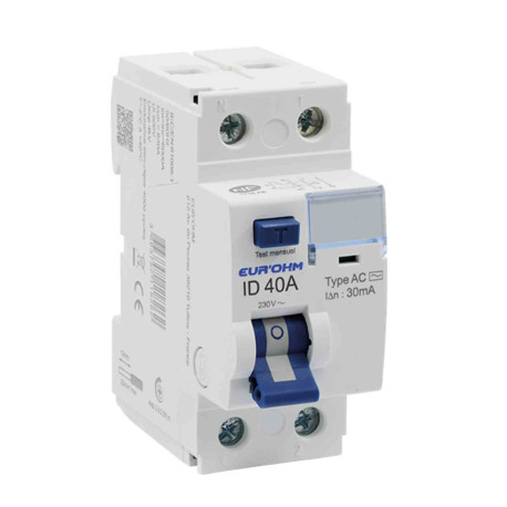 Interrupteur différentiel 1P+N 2x40A RxProtect Eur'Ohm - Type AC - 30mA - Connexion haut/bas