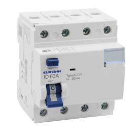 Interrupteur différentiel 3P+N 4x63A RxProtect Eur'Ohm - Type AC - 30mA - Connexion haut/bas