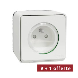 Pack de 10 prises de courant 2P+T IP55 IK08 - Saillie - Blanc - Mureva Styl