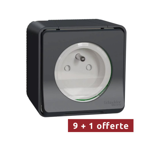 Pack de 10 prises de courant 2P+T IP55 IK08 - Saillie - Gris - Mureva Styl