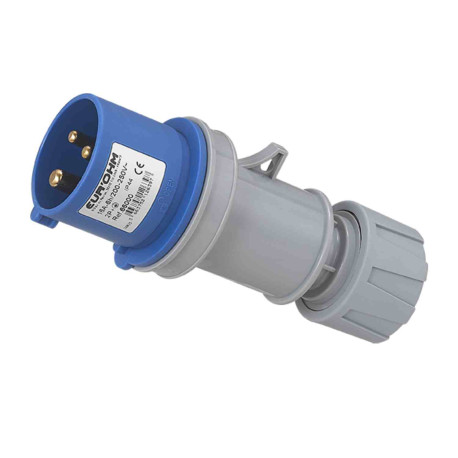 Fiche industrielle mobile droite 2P+T 16A Eur'Ohm - 230V - IP44 - Gris/Bleu