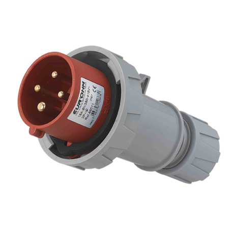Fiche industrielle mobile droite 3P+T 16A Eur'Ohm - 400V - IP67 - Gris/Rouge