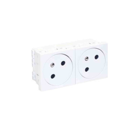 Prise de courant double 2P+T affleurante Optima 45 Eur'Ohm - 16A - Blanche
