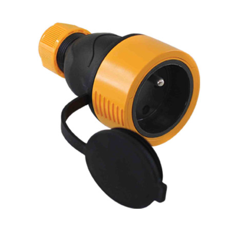 Prolongateur femelle 16A Eur'Ohm - IP67 - Avec bague de verrouillage - Caoutchouc - Noir/ Orange