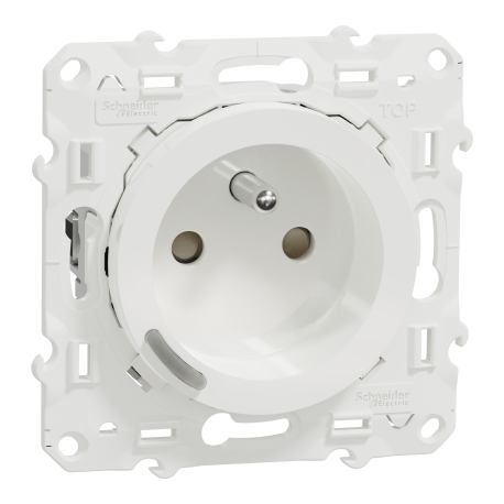Prise ronde 2P+T connectée Wiser Odace Schneider Electric - Génération 2 - 16A - zigbee - Blanc