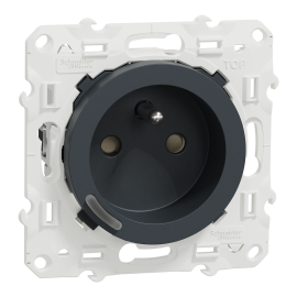 Prise ronde 2P+T connectée Wiser Odace Schneider Electric - Génération 2 - 16A - zigbee - Anthracite