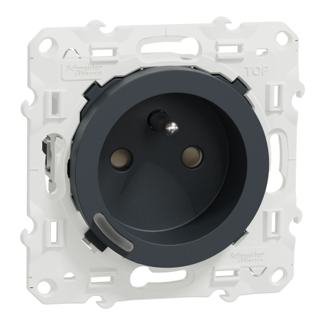 Prise ronde 2P+T connectée Wiser Odace Schneider Electric - Génération 2 - 16A - zigbee - Anthracite