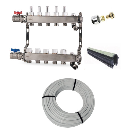 Kit plancher chauffant Tube PE-RT - Collecteurs Inox - 110 / 120m² - John Guest