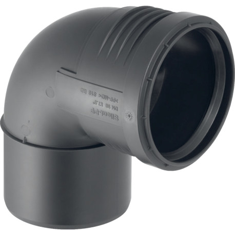 Raccord coudé Silent PP isolé Geberit - Ø50mm - Arc 87.5° - Avec joint EPDM - Noir