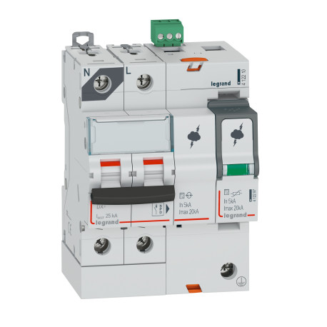 Parafoudre avec protection de court-circuit intégrée Type T2 Imax 20kA 1P+N 4 modules