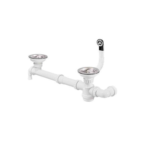 Vidage manuel complet Moderna - Pour évier résine 1.5 ou 2 bacs - Bonde 90mm - Polypropylène - Blanc