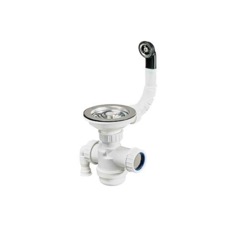 Vidage manuel complet Moderna - Pour évier résine 1 bac - Bonde 90mm - Polypropylène - Blanc