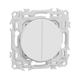 Double Va-et-Vient / Interrupteur / Poussoir Odace Schneider Electric - Avec neutre - 10AX - Avec enjoliveur - Blanc