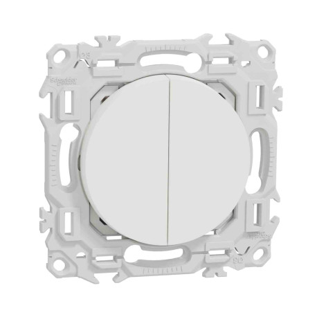 Double Va-et-Vient / Interrupteur / Poussoir Odace Schneider Electric - Avec neutre - 10AX - Avec enjoliveur - Blanc