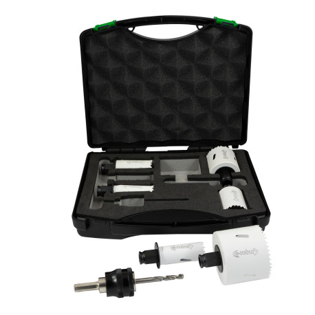 Coffret 6 scies trépan cobalt avec arbre et foret à fixation rapide