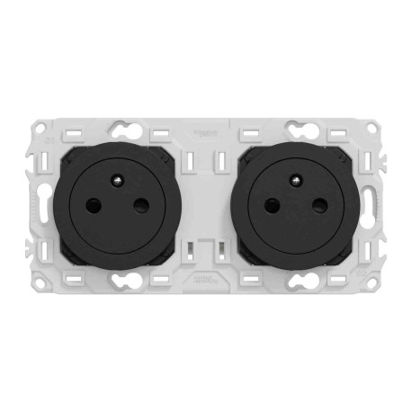 Double prise de courant 2P+T affleurante Odace Schneider Electric - 2x16A - Précâblée - Avec enjoliveur  - Noir