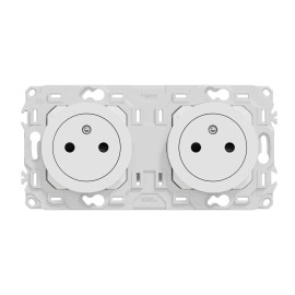 Double prise de courant 2P+T affleurante Odace Schneider Electric - 2x16A - Précâblée - Avec enjoliveur - Blanc