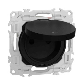 Prise de courant 2P+T affleurante Odace Schneider Electric - 16A - IP44 - Noir