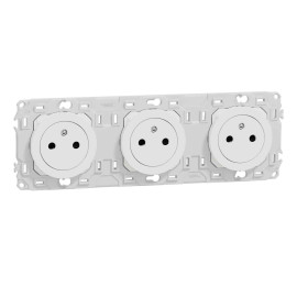 Triple prise de courant 2P+T affleurante Odace Schneider Electric - 3x16A - Précâblée - Avec enjoliveur - Blanc