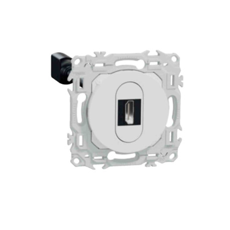 Prise HDMI Type A 2.1 Odace Schneider Electric - Ultra HD 8K/60Hz - Câble femelle  à l'arrière - Blanc