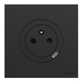 Ensemble complet - Prise 2P+T USB-C + Plaque - Odace 2025 - Noir Onyx