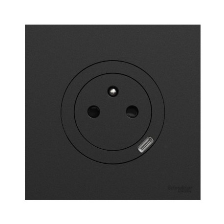 Ensemble complet - Prise 2P+T USB-C + Plaque - Odace 2025 - Noir Onyx