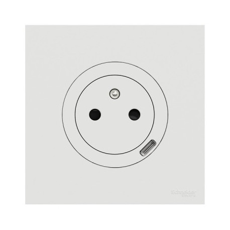 Ensemble complet - Prise 2P+T USB-C + Plaque - Odace 2025 - Blanc