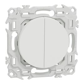 Double Va-et-Vient / Interrupteur / Poussoir Odace Schneider Electric - Avec neutre - 10AX - Avec enjoliveur - Blanc