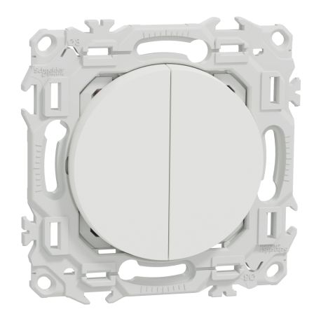 Double Va-et-Vient / Interrupteur / Poussoir Odace Schneider Electric - Avec neutre - 10AX - Avec enjoliveur - Blanc