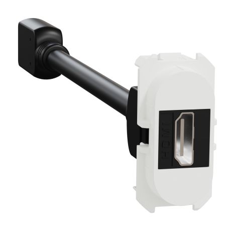 Module prise HDMI Type A 2.1 Odace Schneider Electric - Ultra HD 8K/60Hz - Câble femelle  à l'arrière - Blanc