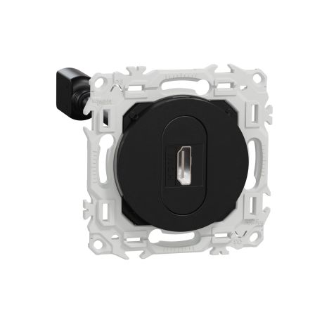 Prise HDMI Type A 2.1 Odace Schneider Electric - Ultra HD 8K/60Hz - Câble femelle à l'arrière - Noir