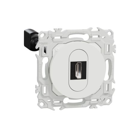 Prise HDMI Type A 2.1 Odace Schneider Electric - Ultra HD 8K/60Hz - Câble femelle  à l'arrière - Blanc