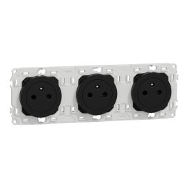 Triple prise de courant 2P+T affleurante Odace Schneider Electric - 3x16A - Précâblée - Avec enjoliveur - Noir