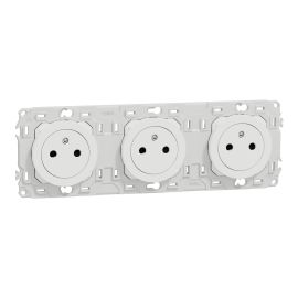 Triple prise de courant 2P+T affleurante Odace Schneider Electric - 3x16A - Précâblée - Avec enjoliveur - Blanc