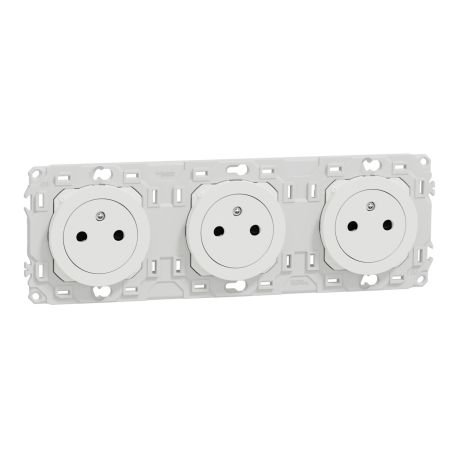 Triple prise de courant 2P+T affleurante Odace Schneider Electric - 3x16A - Précâblée - Avec enjoliveur - Blanc
