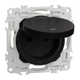 Prise de courant 2P+T affleurante Odace Schneider Electric - 16A - IP44 - Noir