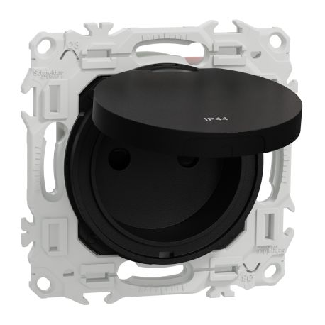 Prise de courant 2P+T affleurante Odace Schneider Electric - 16A - IP44 - Noir
