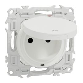 Prise de courant 2P+T affleurante Odace Schneider Electric - 16A - IP44 - Blanc