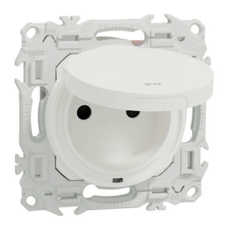 Prise de courant 2P+T affleurante Odace Schneider Electric - 16A - IP44 - Blanc
