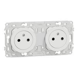 Double prise de courant 2P+T affleurante Odace Schneider Electric - 2x16A - Précâblée - Avec enjoliveur - Blanc