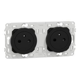 Double prise de courant 2P+T affleurante Odace Schneider Electric - 2x16A - Précâblée - Avec enjoliveur  - Noir