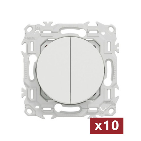 Pack de 10 doubles Va-et-Vient / Interrupteurs / Poussoirs Odace Schneider Electric - Sans neutre - Blanc