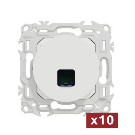 Pack de 10 prises RJ45 Odace Schneider Electric - Cat.6 - UTP - Blanc