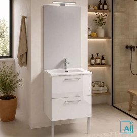 Pack Meuble de Salle de Bain blanc 60 cm Complet avec Vasque et Robinetterie